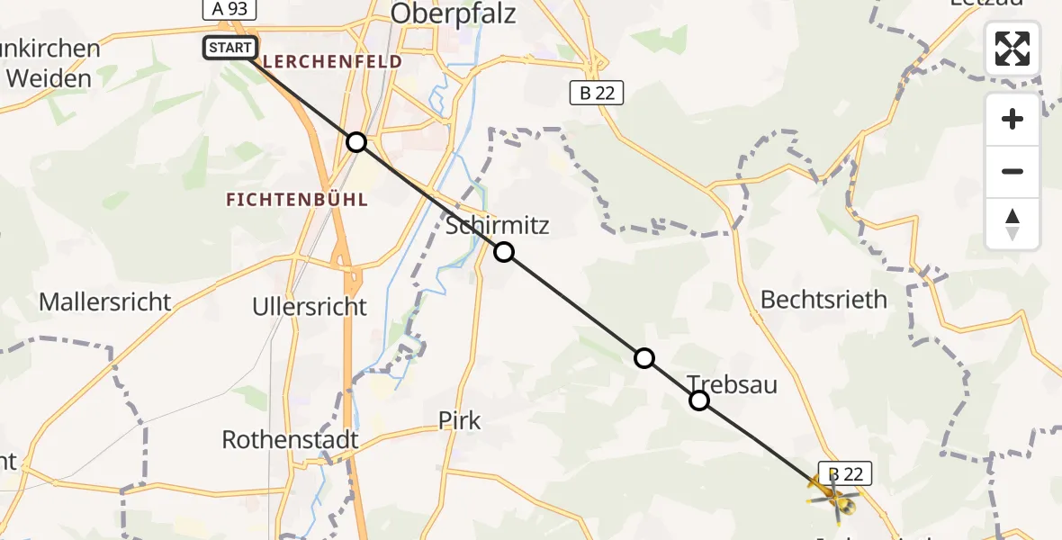 Flugroute Rettungshubschrauber Weiden in der Oberpfalz - Pirk, 11 März 2026, 11:19