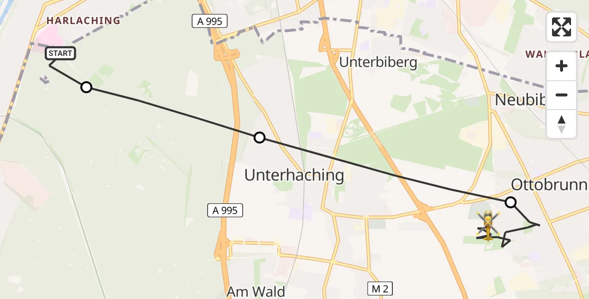 Flugroute Rettungshubschrauber ADAC Air Rescue Center Heliport (Christoph 1) - Ottobrunn, 11 März 2026, 11:27