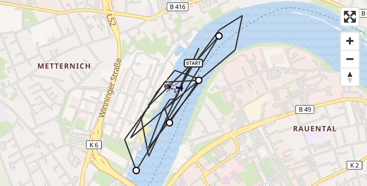 Flugroute Polizeihubschrauber Koblenz - Koblenz, 11 März 2026, 11:31