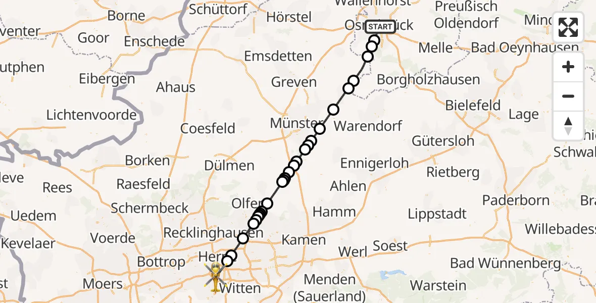 Flugroute Ambulanzhubschrauber Osnabrück - Bochum, 11 März 2026, 11:35