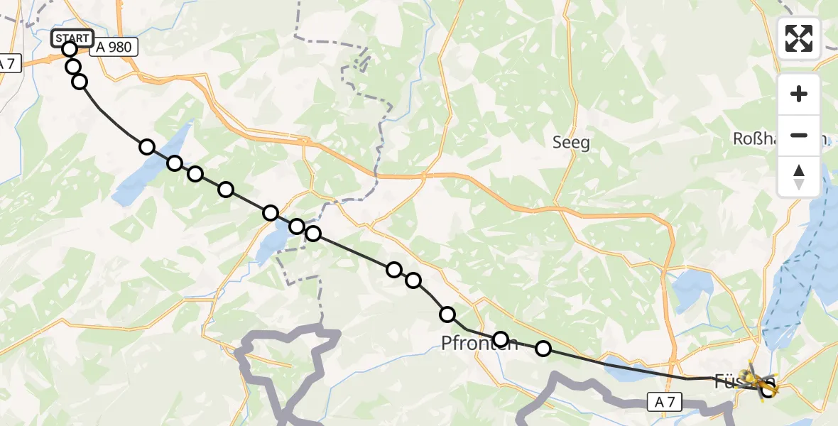 Flugroute Rettungshubschrauber Kempten-Durach Airfield - Füssen, 11 März 2026, 11:43