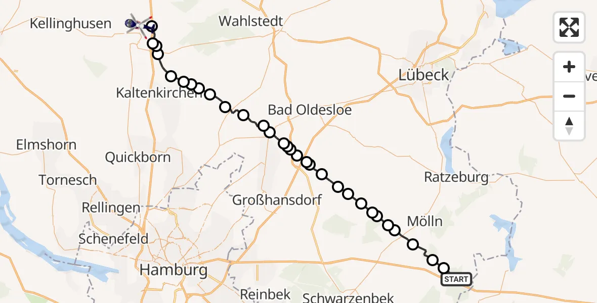 Routekaart van de vlucht: Polizeihubschrauber nach Bad Bramstedt Heliport