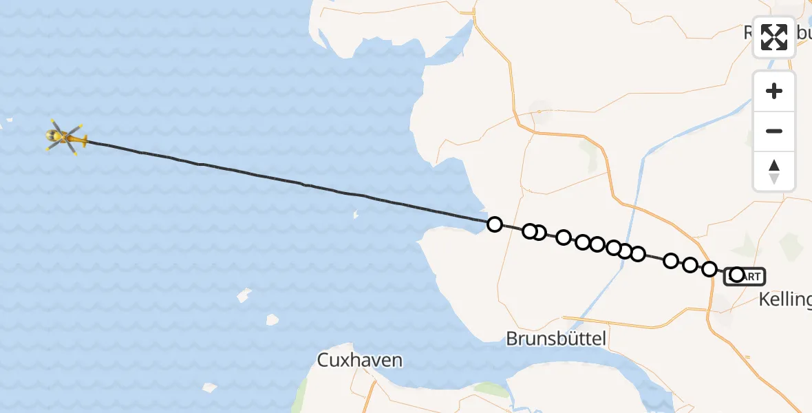 Flugroute Rettungshubschrauber Hohenlockstedt - Elpersbüttel, 11 März 2026, 11:45