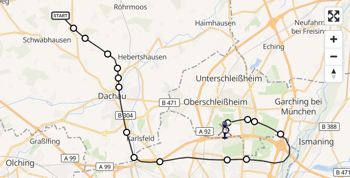 Flugroute Polizeihubschrauber Niederroth - Oberschleißheim, 11 März 2026, 11:59