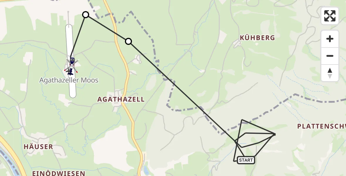 Flugroute Polizeihubschrauber Burgberg - Agathazell Airfield, 11 März 2026, 12:05