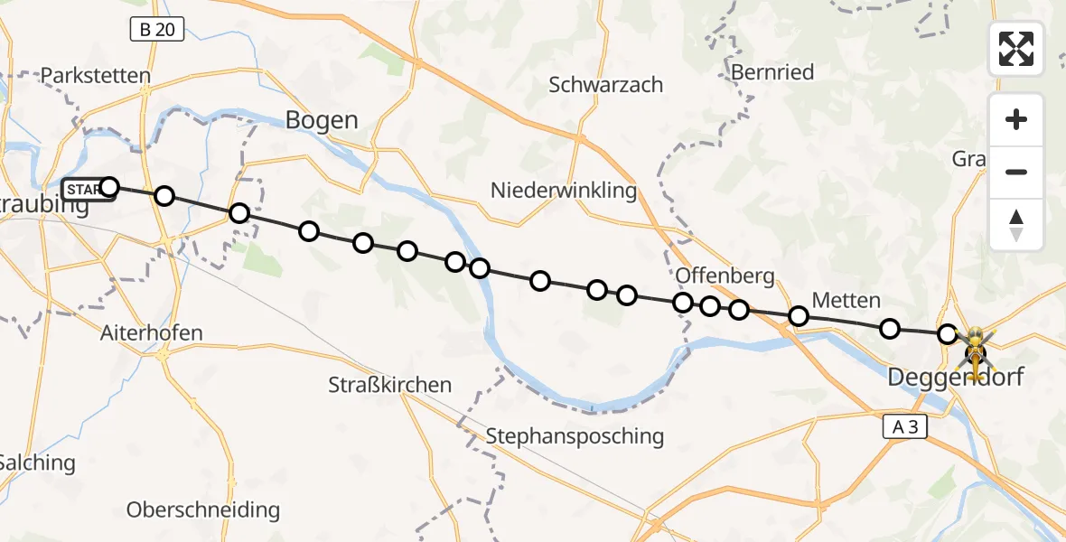 Flugroute Rettungshubschrauber Sankt Elisabeth Hospital Straubing - Kleinfilling, 11 März 2026, 12:05