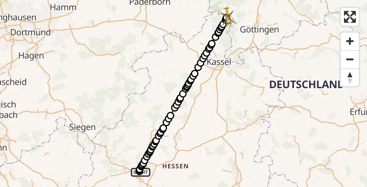 Flugroute Rettungshubschrauber Gießen - Lippoldsberg, 11 März 2026, 12:06