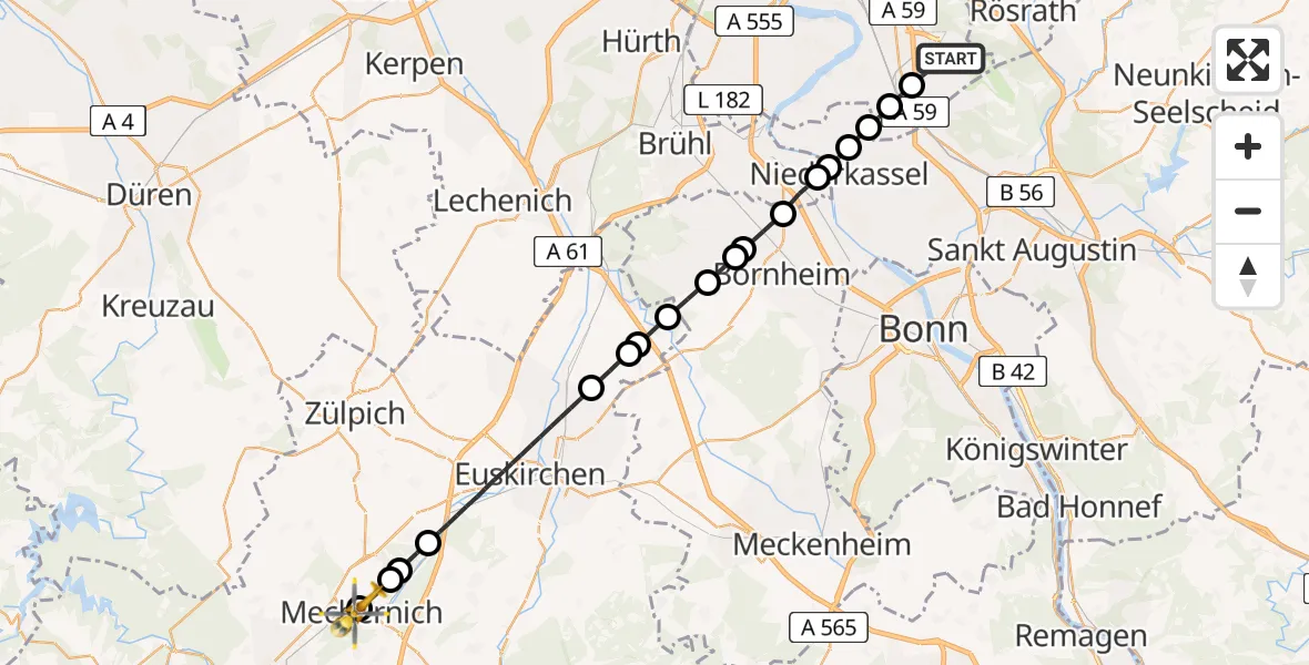 Flugroute Ambulanzhubschrauber Cologne Bonn Airport - Mechernich, 11 März 2026, 12:06