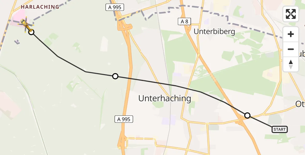 Flugroute Rettungshubschrauber Ottobrunn - ADAC Air Rescue Center Heliport (Christoph 1), 11 März 2026, 12:08