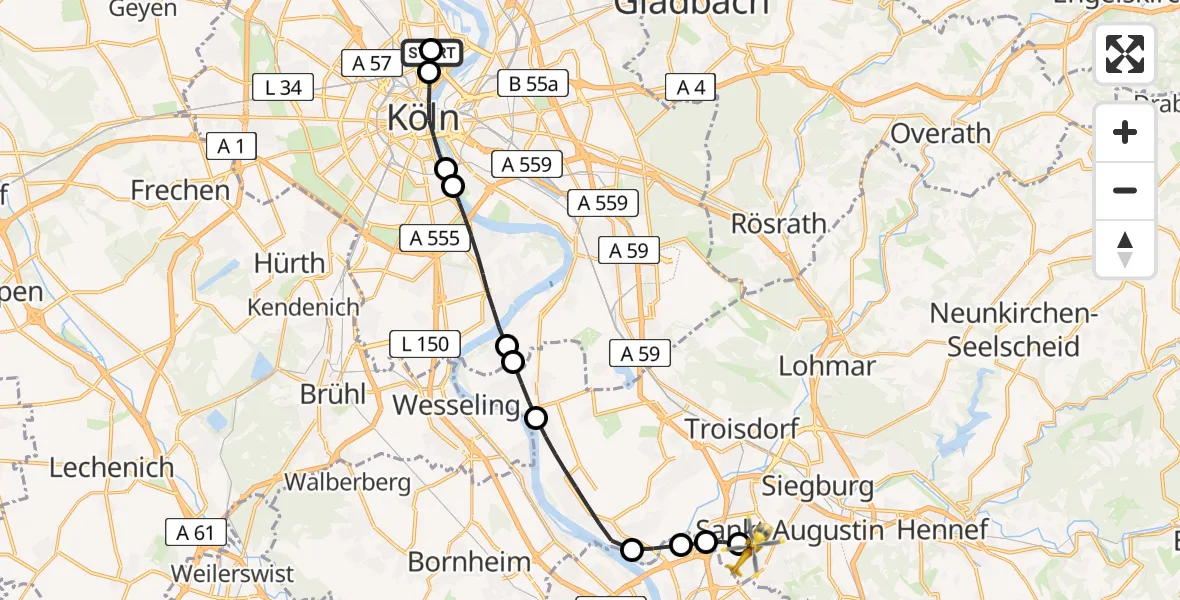 Flugroute Rettungshubschrauber Amsterdam Street Children's Hospital - Bonn-Hangelar Airfield, 11 März 2026, 12:17