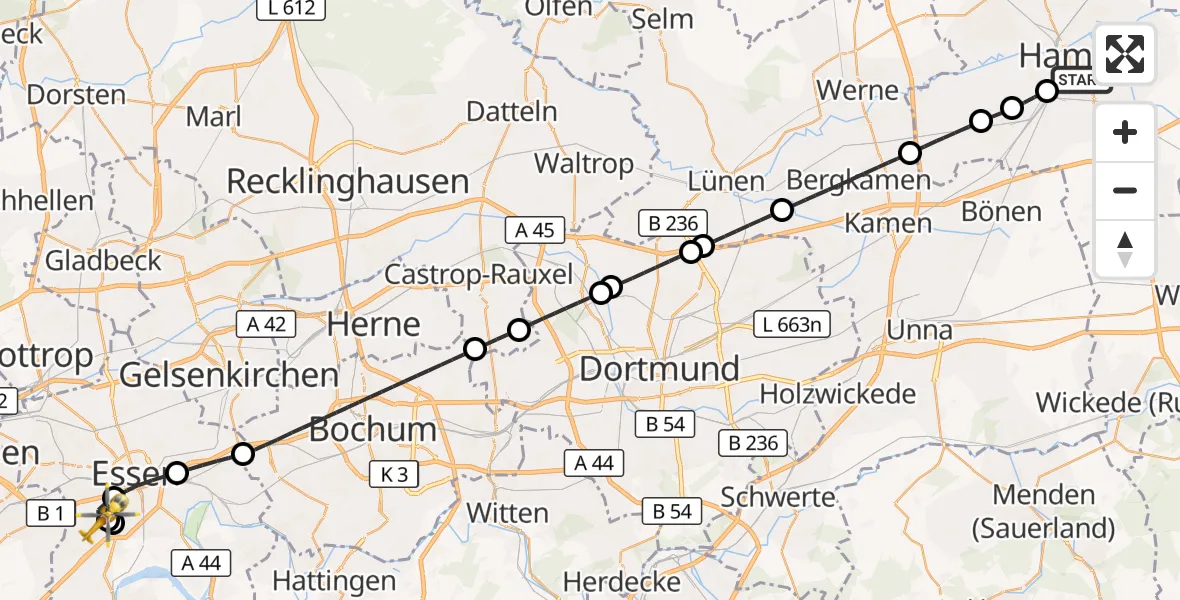 Flugroute Ambulanzhubschrauber Hamm-Mitte - Stadtbezirk III, 11 März 2026, 12:20