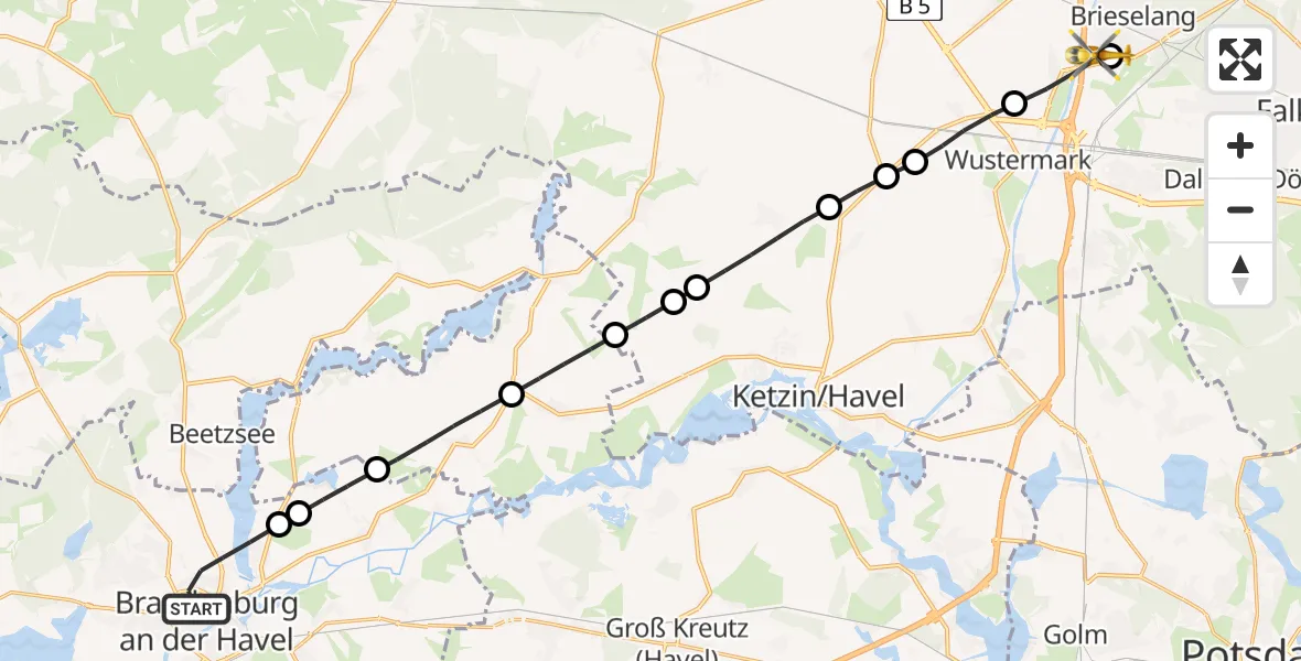 Routekaart van de vlucht: Rettungshubschrauber nach Brieselang, Pappelallee