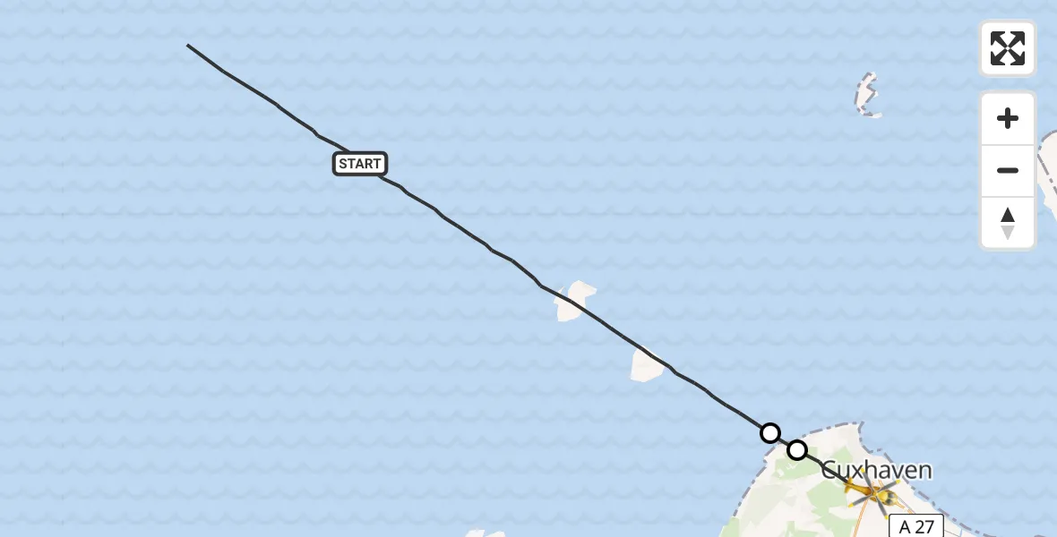 Flugroute Rettungshubschrauber Hamburg - Cuxhaven, 11 März 2026, 12:43