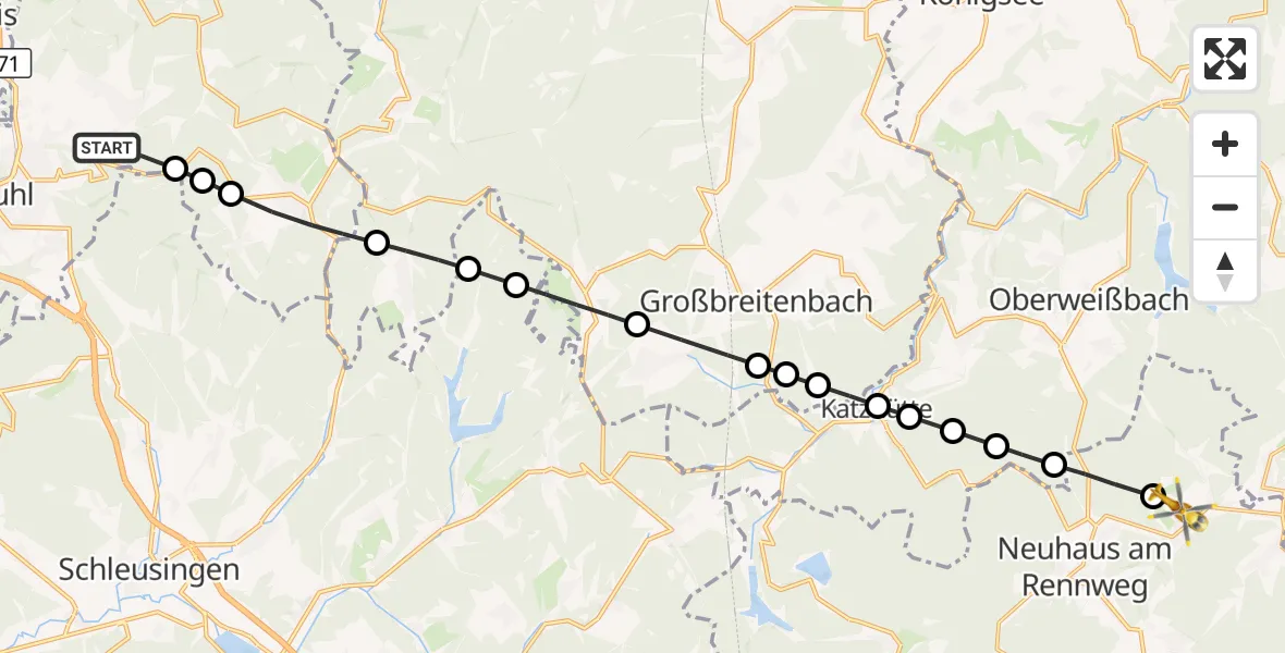 Flugroute Rettungshubschrauber Goldlauter - Lichte, 11 März 2026, 12:51
