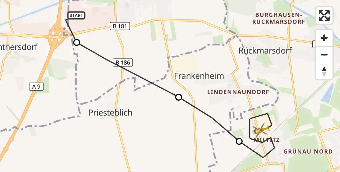 Flugroute Rettungshubschrauber ADAC Air Rescue Station Leipzig/Schkeuditz-Dölzig Heliport (Christoph 61) - West, 11 März 2026, 12:55