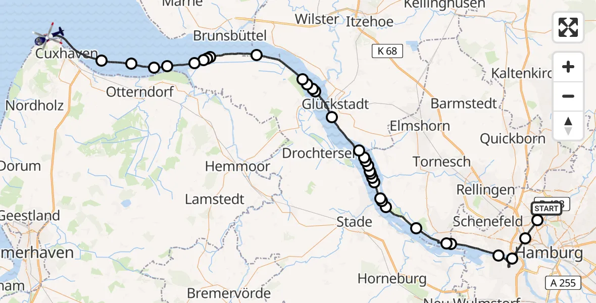 Flugroute Polizeihubschrauber Hamburg Helmut Schmidt Airport - Cuxhaven, 11 März 2026, 12:56
