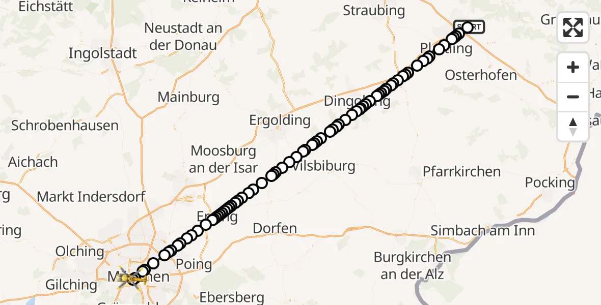 Flugroute Rettungshubschrauber Kleinfilling - Ludwigsvorstadt-Isarvorstadt, 11 März 2026, 12:58