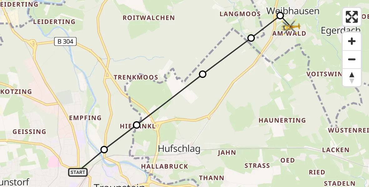 Flugroute Rettungshubschrauber Traunstorf - Weibhausen, 11 März 2026, 13:00