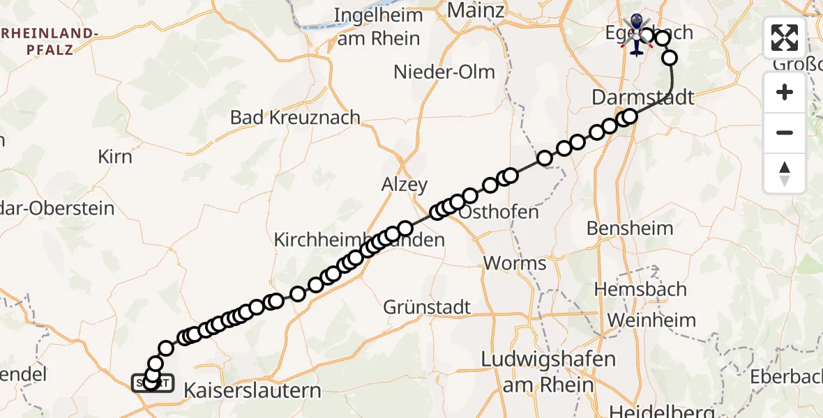 Routekaart van de vlucht: Polizeihubschrauber nach Frankfurt-Egelsbach Airport