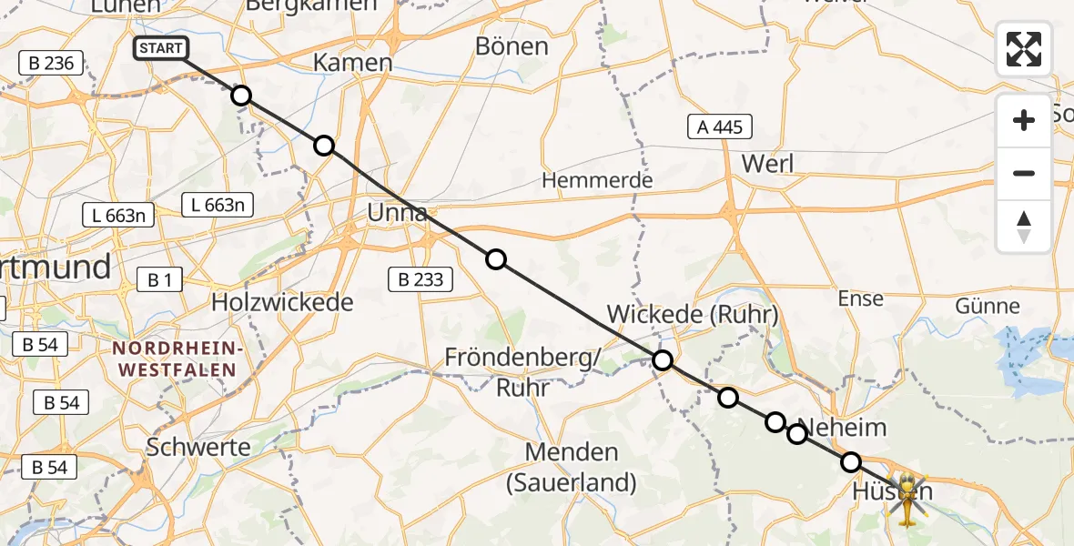 Flugroute Rettungshubschrauber Lünen - Hüsten, 11 März 2026, 13:12