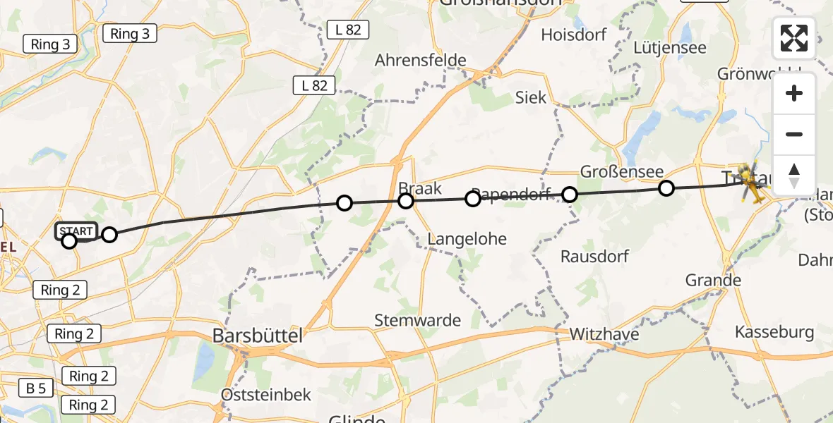 Flugroute Rettungshubschrauber Hamburg Military Hospital - Trittau, 11 März 2026, 13:13