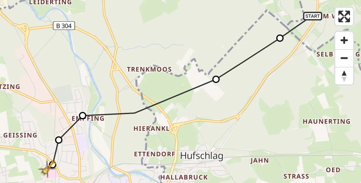 Flugroute Rettungshubschrauber Weibhausen - Traunstein Hospital, 11 März 2026, 13:19