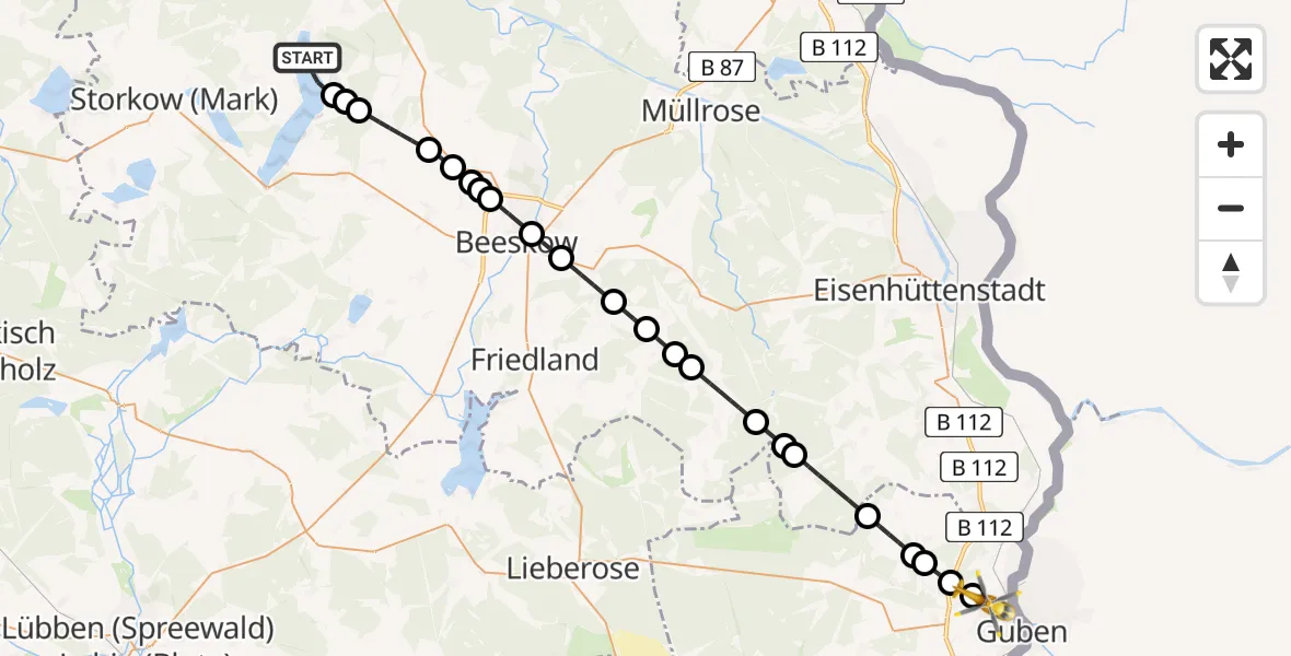 Flugroute Rettungshubschrauber Pieskow - Guben, 11 März 2026, 13:23