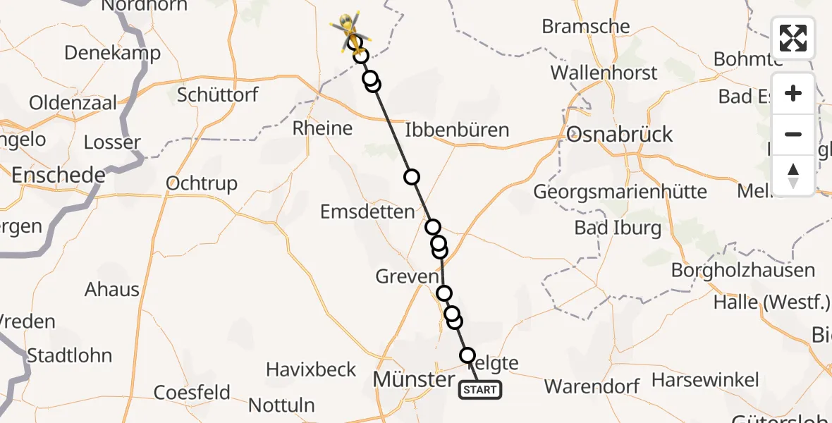 Routekaart van de vlucht: Ambulanzhubschrauber nach Lünne, Grenzweg