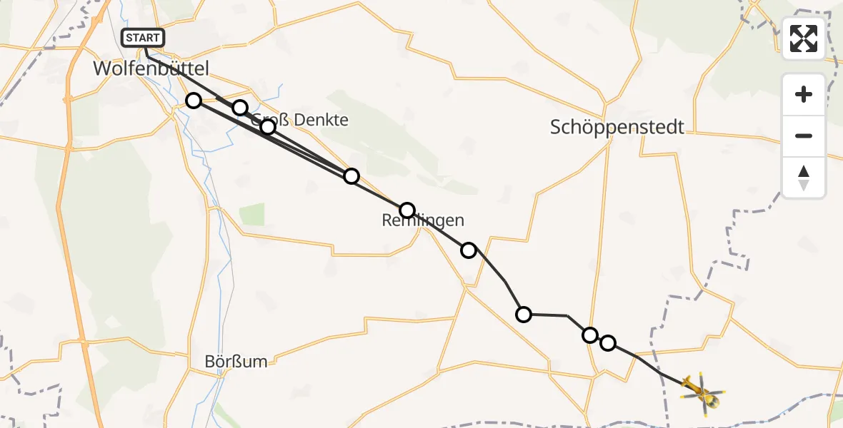 Flugroute Rettungshubschrauber Wolfenbüttel - Gevensleben, 11 März 2026, 13:29