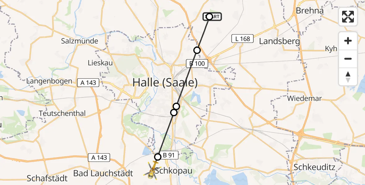 Routekaart van de vlucht: Rettungshubschrauber nach Schkopau, Straße H