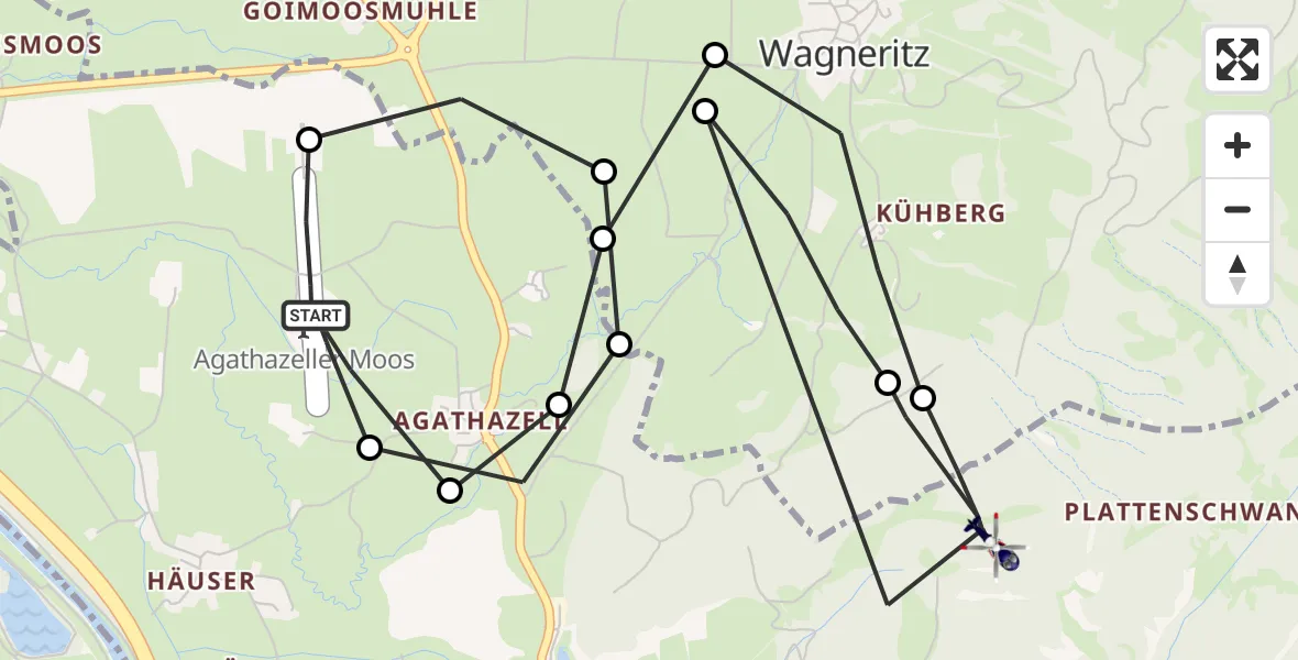 Flugroute Polizeihubschrauber Agathazell Airfield - Burgberg, 11 März 2026, 13:39