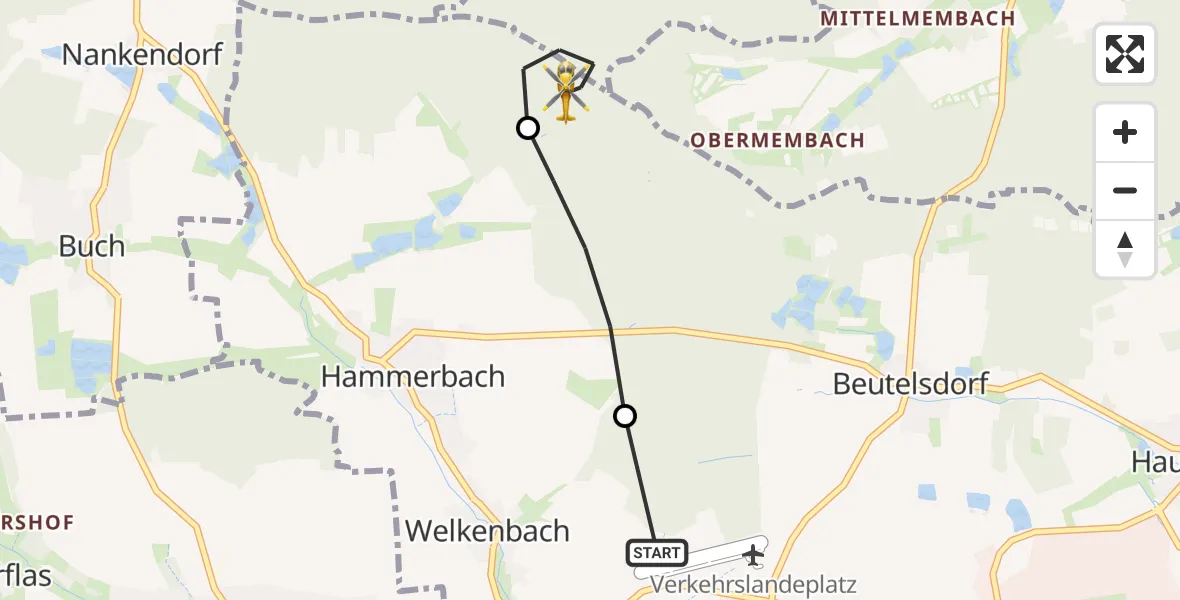 Flugroute Rettungshubschrauber Herzogenaurach Airfield - Großenseebach, 11 März 2026, 13:55