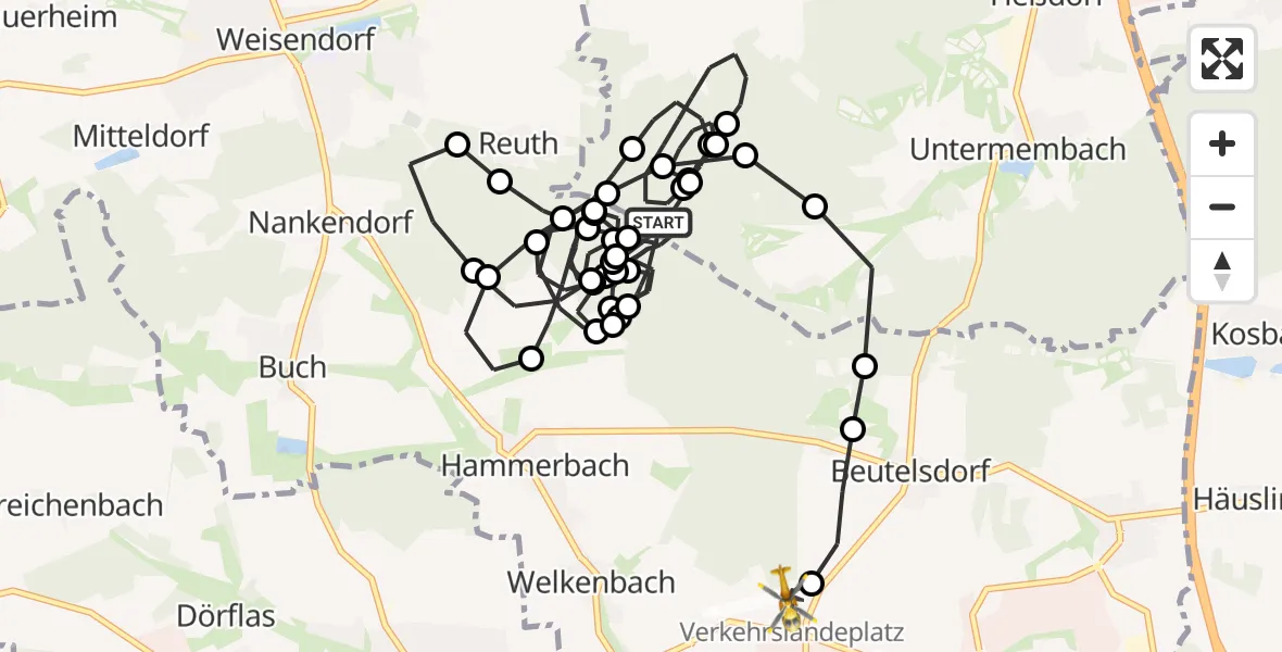 Flugroute Rettungshubschrauber Großenseebach - Herzogenaurach Airfield, 11 März 2026, 14:01