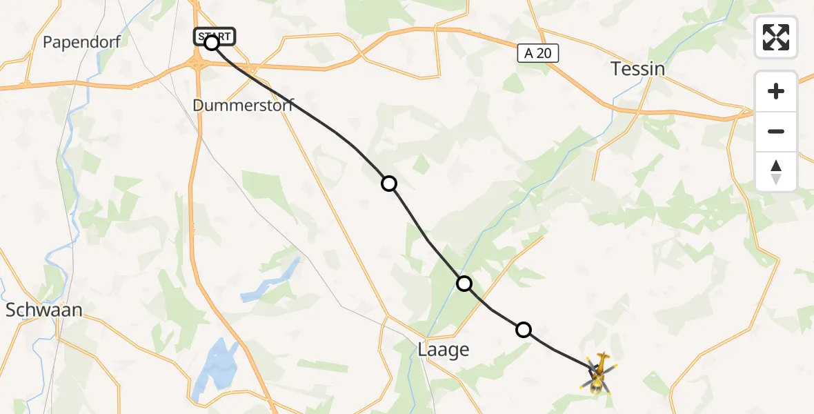 Flugroute Ambulanzhubschrauber Hohen Schwarfs - Wardow, 11 März 2026, 14:05