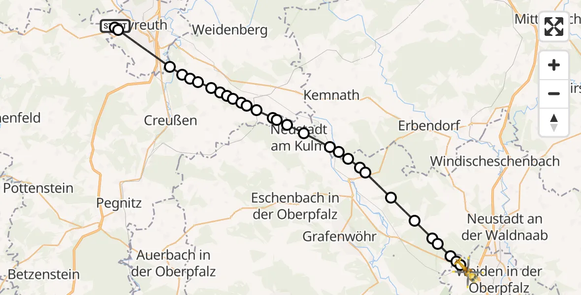 Flugroute Rettungshubschrauber Bayreuth Hospital - Latsch, 11 März 2026, 14:11
