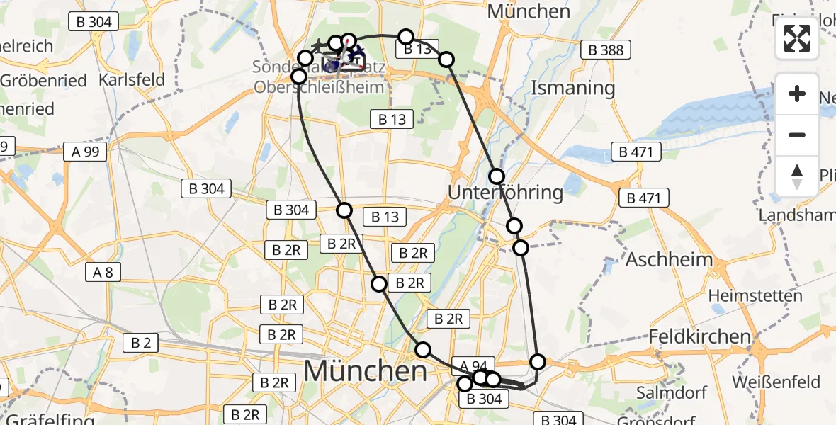 Flugroute Polizeihubschrauber Oberschleißheim - Oberschleißheim, 11 März 2026, 14:15