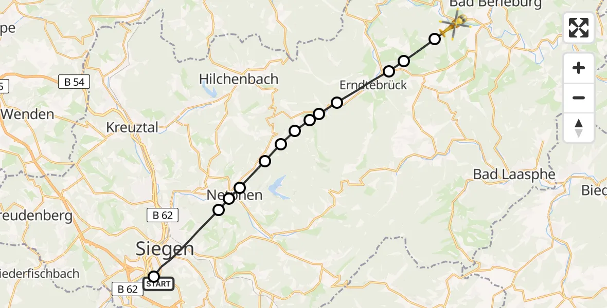 Flugroute Rettungshubschrauber Evangelisches Jung-Stilling Hospital - Bad Berleburg, 11 März 2026, 14:22