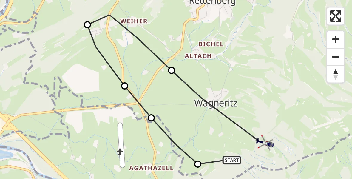 Flugroute Polizeihubschrauber Burgberg - Wagneritz, 11 März 2026, 14:24