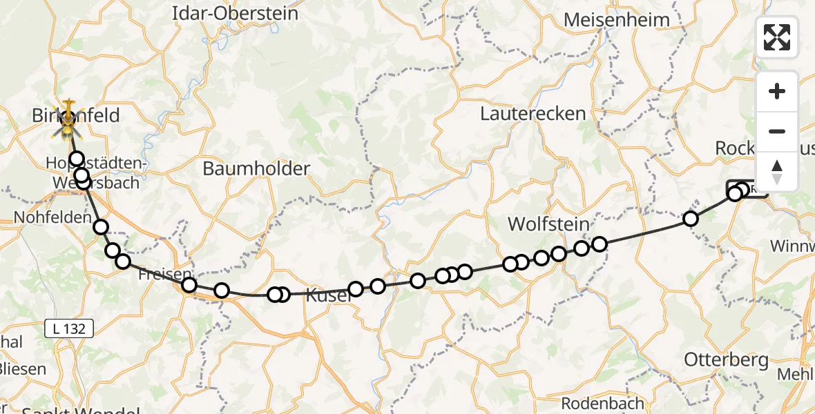 Flugroute Rettungshubschrauber Imsweiler UL - Birkenfeld, 11 März 2026, 14:25