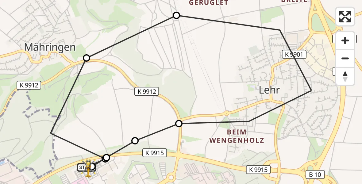 Flugroute Rettungshubschrauber Ulm Military Hospital Emergency - Ulm Military Hospital Emergency, 11 März 2026, 14:33
