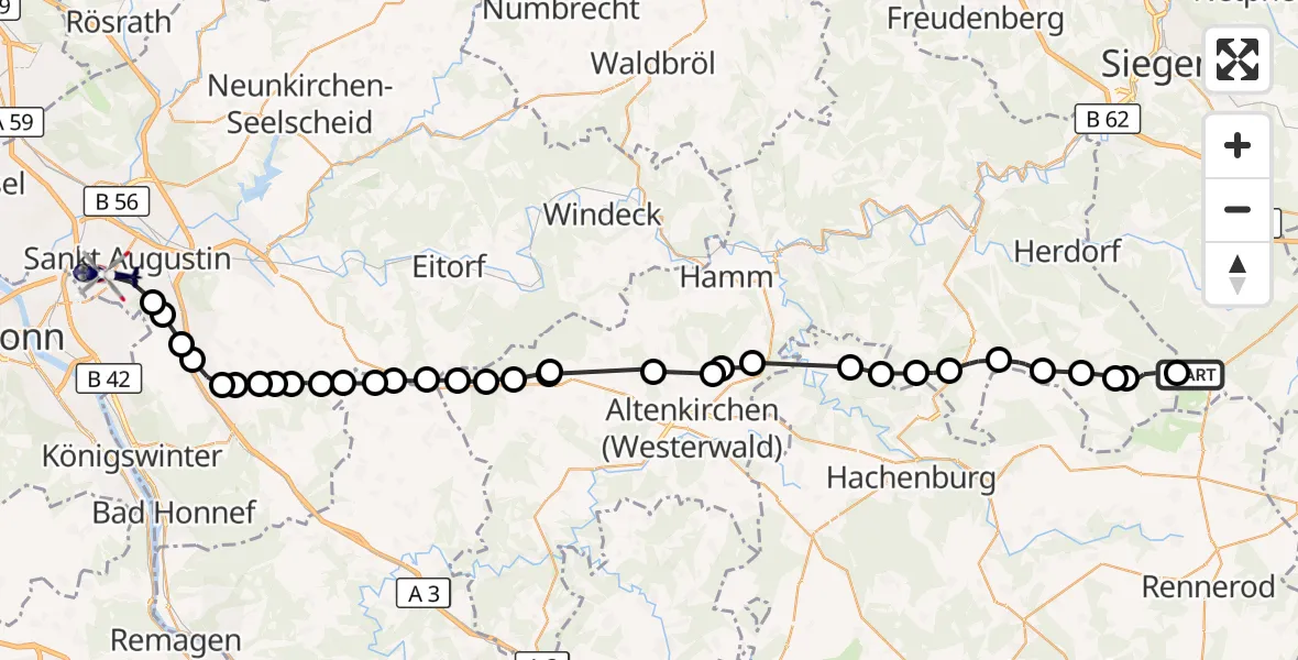 Flugroute Polizeihubschrauber Lippe - Sankt Augustin, 11 März 2026, 14:33