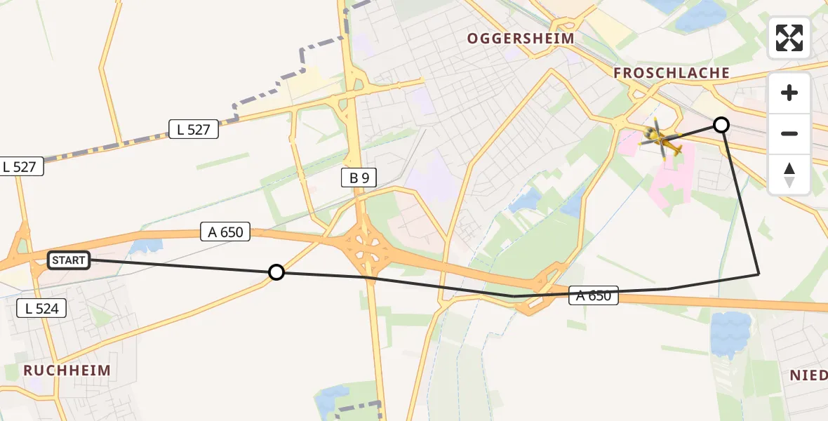 Routekaart van de vlucht: Rettungshubschrauber nach Ludwigshafen Accident Hospital
