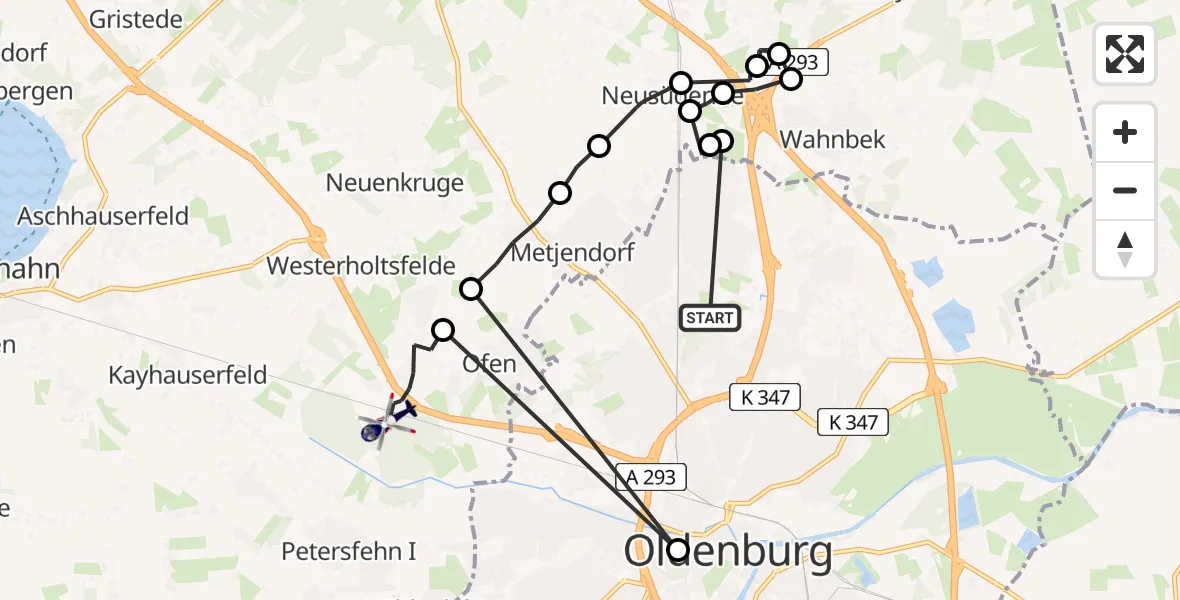 Flugroute Polizeihubschrauber Oldenburg - Bad Zwischenahn, 11 März 2026, 14:50