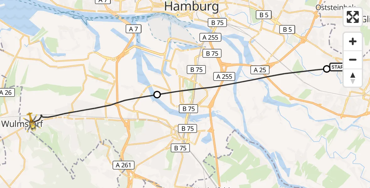 Flugroute Ambulanzhubschrauber Christoph Hansa ADAC Helipad - Harburg, 11 März 2026, 14:53