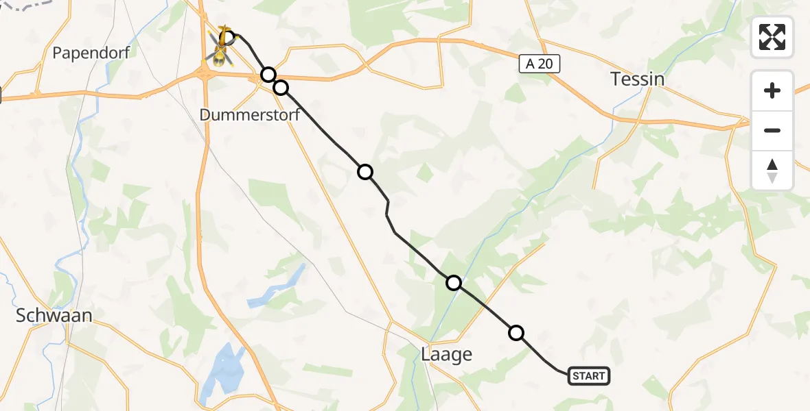 Flugroute Ambulanzhubschrauber Wardow - Hohen Schwarfs, 11 März 2026, 15:00