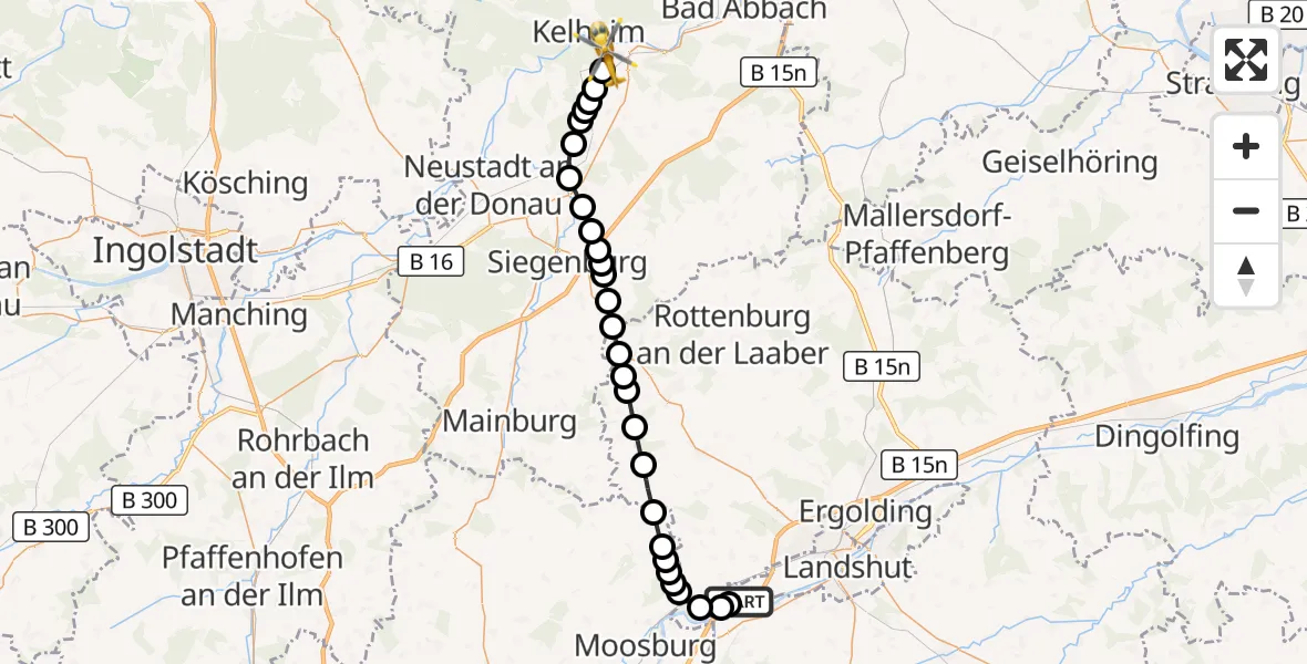 Flugroute Rettungshubschrauber Landshut Airfield - Kelheim, 11 März 2026, 15:02