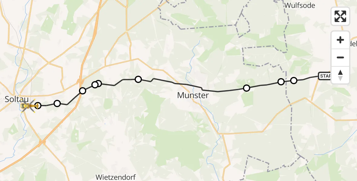 Flugroute Rettungshubschrauber Brockhöfe - Soltau, 11 März 2026, 15:19