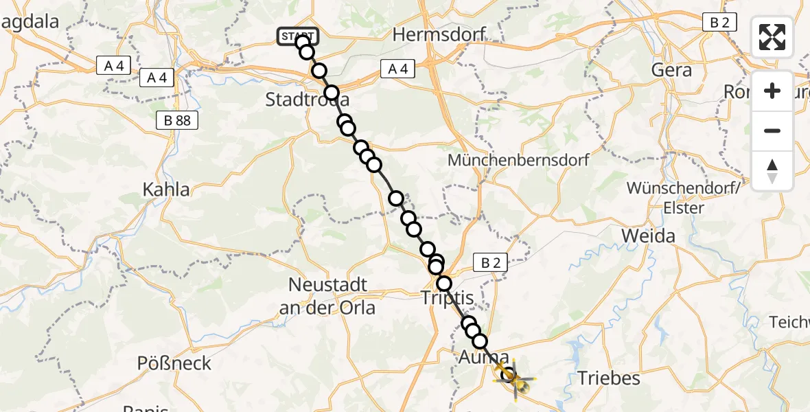 Flugroute Rettungshubschrauber Trockhausen - Wenigenauma, 11 März 2026, 15:20