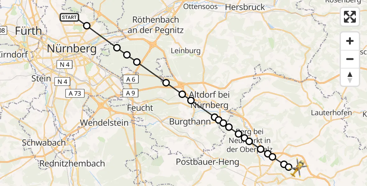 Routekaart van de vlucht: Rettungshubschrauber nach Laaber, NM 25