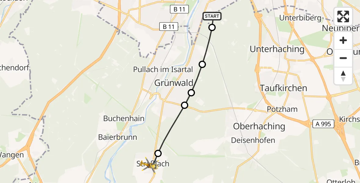 Flugroute Rettungshubschrauber ADAC Air Rescue Center Heliport (Christoph 1) - Straßlach-Dingharting, 11 März 2026, 15:28